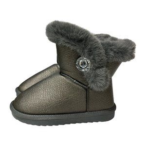 APAWWA Girls Boots Fur Lined Slip-On Warm Girls Grey Snow Boots 2